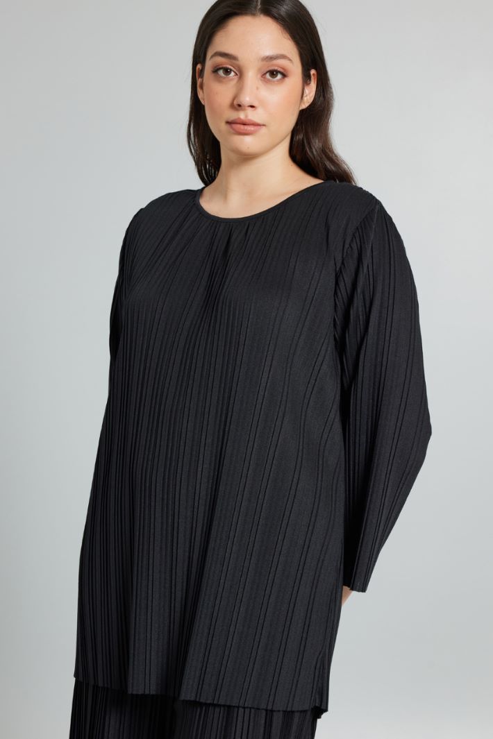 Blusa in jersey plissé - NERO - Fashion Market - 2