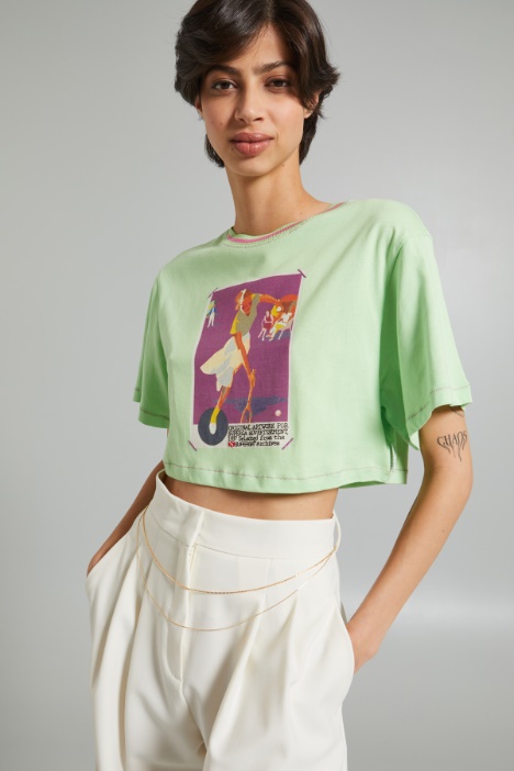 T-shirt cropped con stampa - Fashion Market