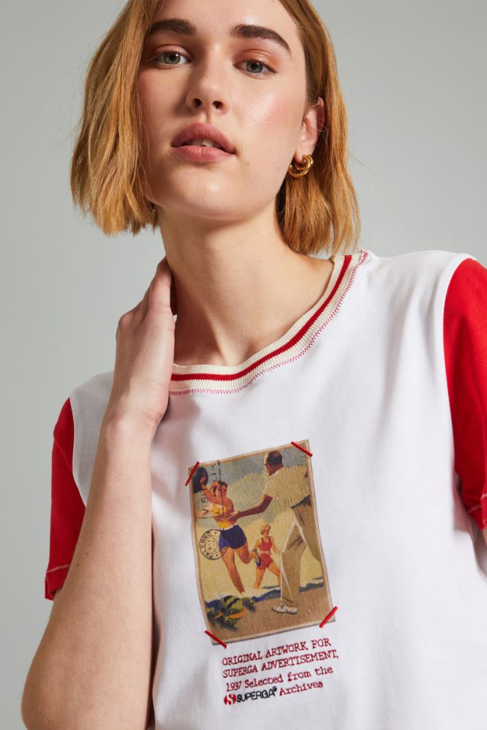 T-shirt cropped con stampa - BIANCO ROSSO - Fashion Market - 3
