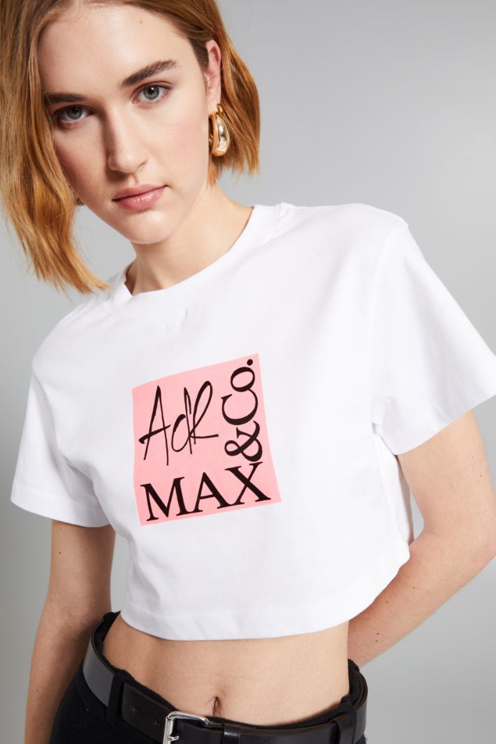 T-shirt cropped con stampa - BIANCO ROSA ACCESO - Fashion Market - 3