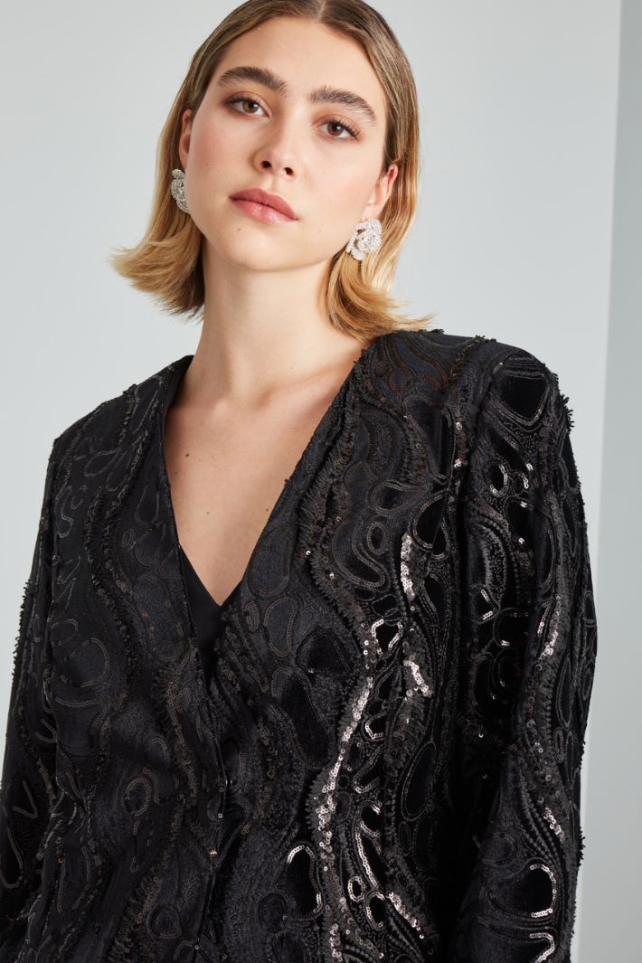 Giacca in velluto ricamato - NERO - Fashion Market - 3