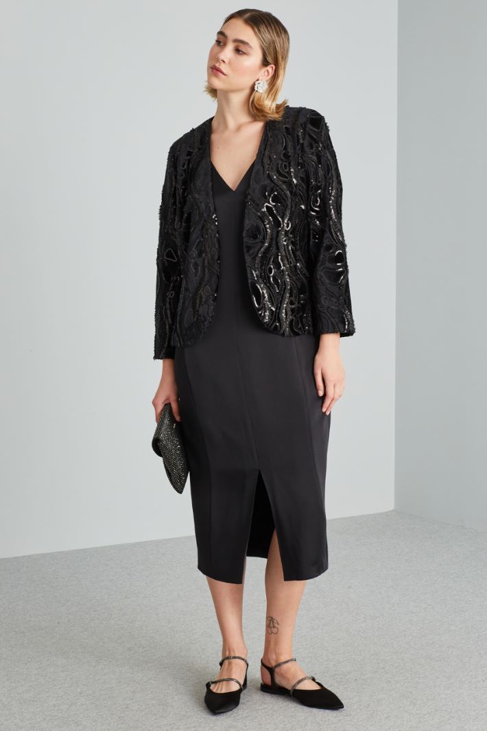 Giacca in velluto ricamato - NERO - Fashion Market