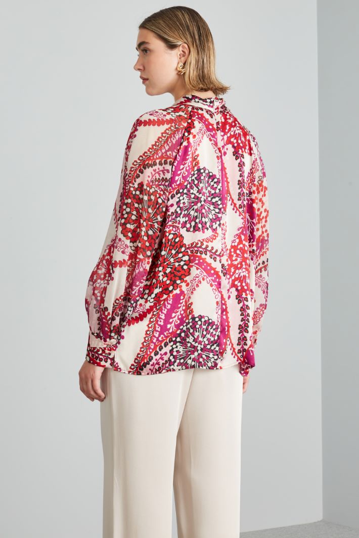 Blusa in raso e georgette - ROSSO VIOLA BIANCO - Fashion Market - 4