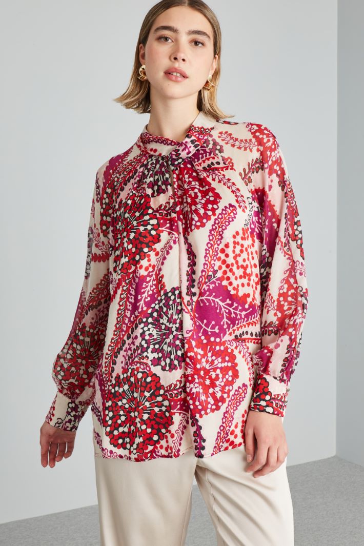 Blusa in raso e georgette - ROSSO VIOLA BIANCO - Fashion Market - 2