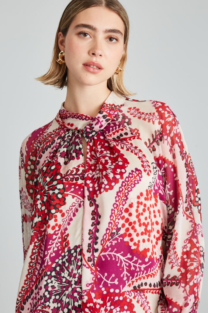 Blusa in raso e georgette - ROSSO VIOLA BIANCO - Fashion Market - 3