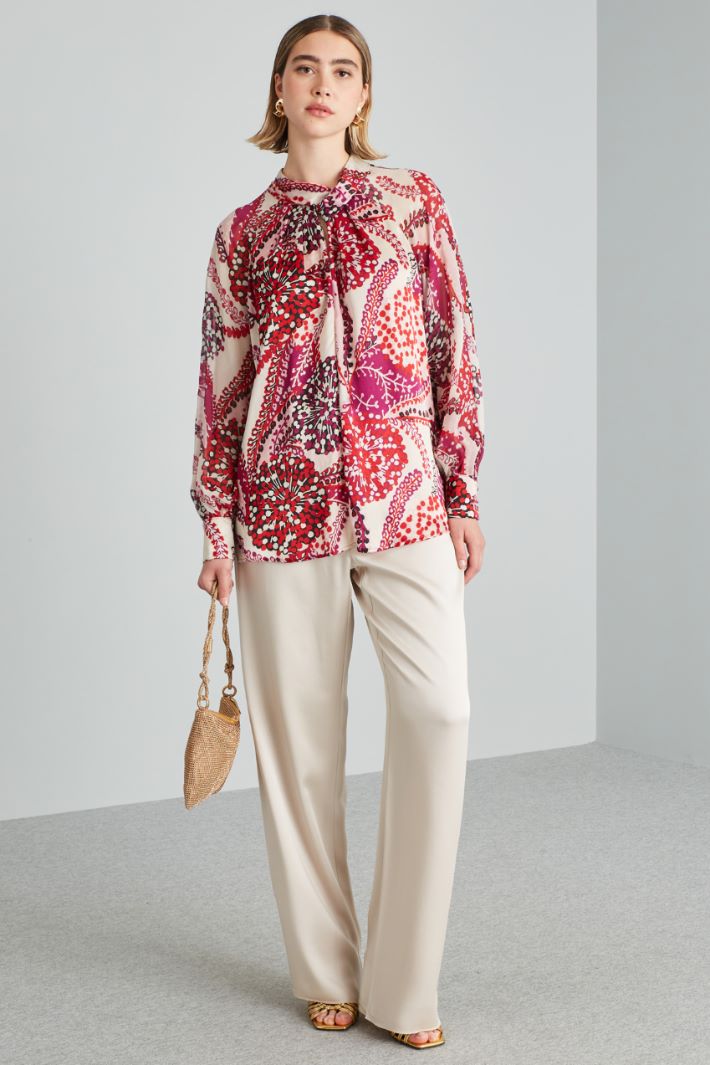 Blusa in raso e georgette - ROSSO VIOLA BIANCO - Fashion Market