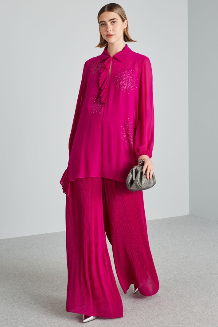 Pantaloni in georgette plissé - CICLAMINO - Fashion Market