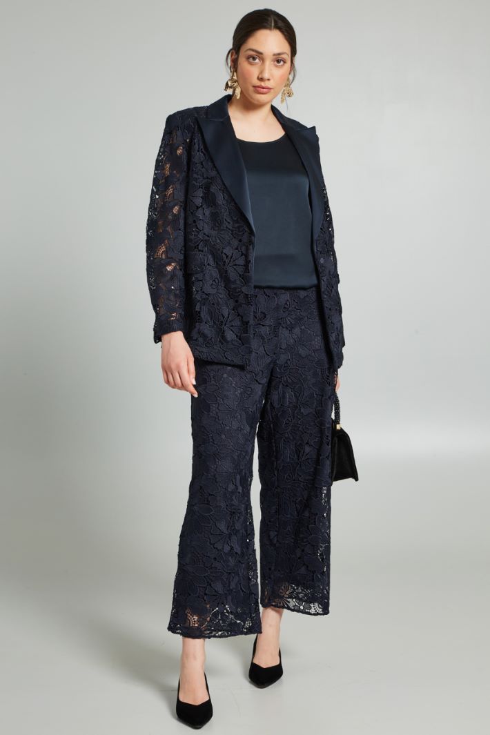 Pantaloni in pizzo macramè - BLU - Fashion Market