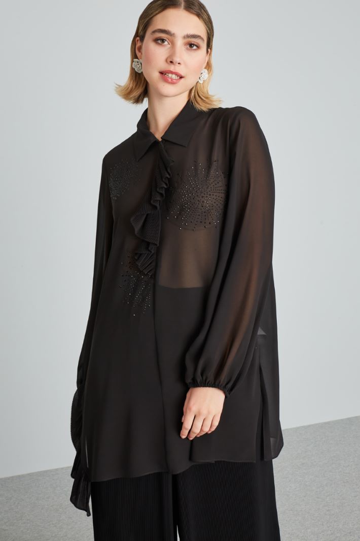 Casacca in georgette con strass - NERO - Fashion Market - 2