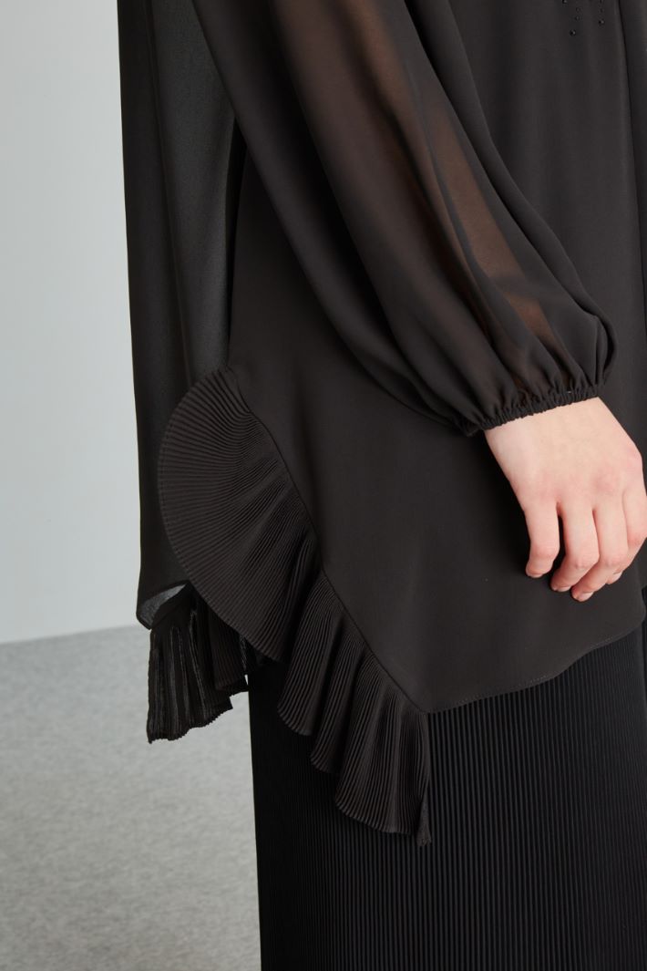 Casacca in georgette con strass - NERO - Fashion Market - 3