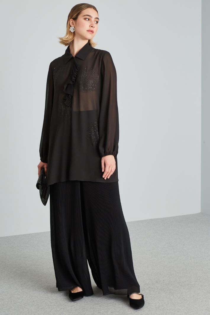 Casacca in georgette con strass - NERO - Fashion Market