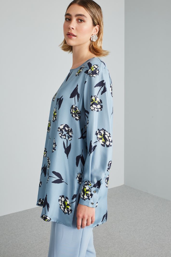 Casacca in twill di seta - AZZURRO BLU BIANCO - Fashion Market - 2