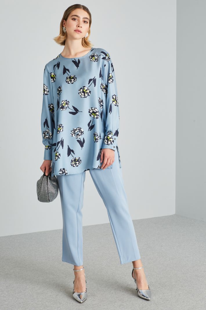 Casacca in twill di seta - AZZURRO BLU BIANCO - Fashion Market