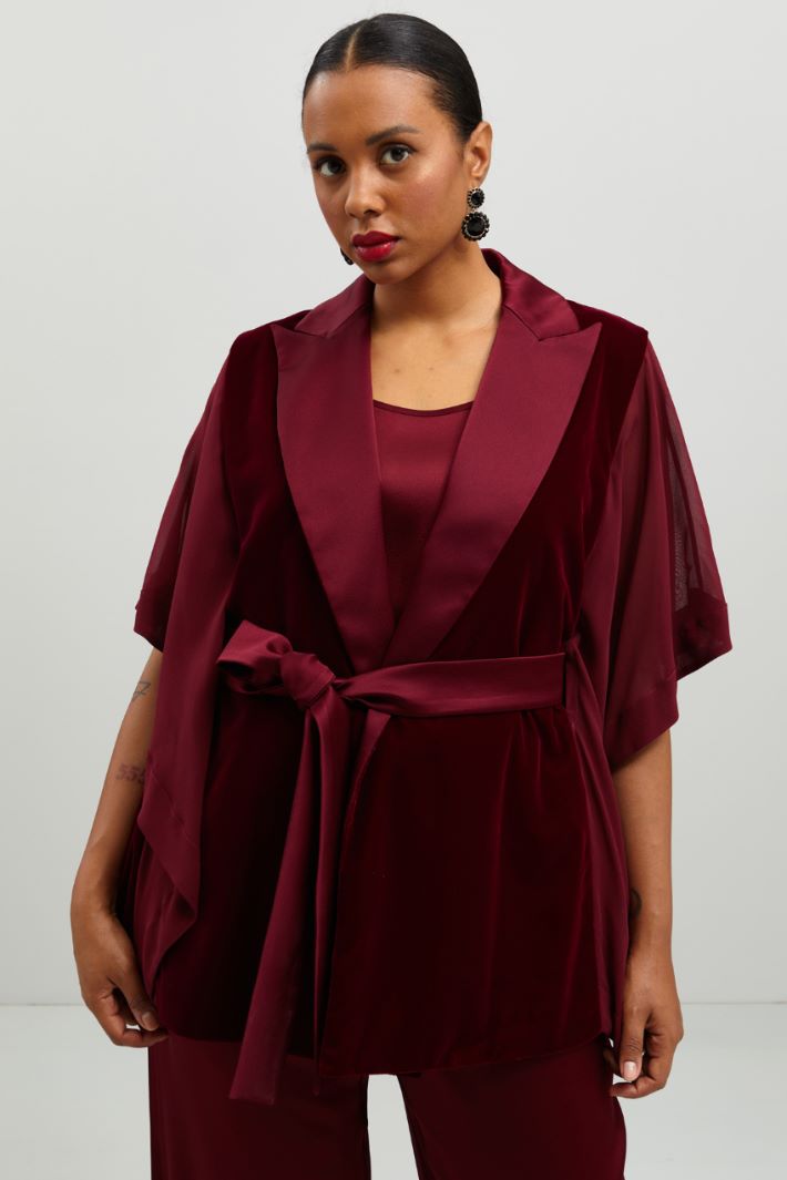 Giacca in velluto e georgette - ROSSO RUBINO - Fashion Market - 2