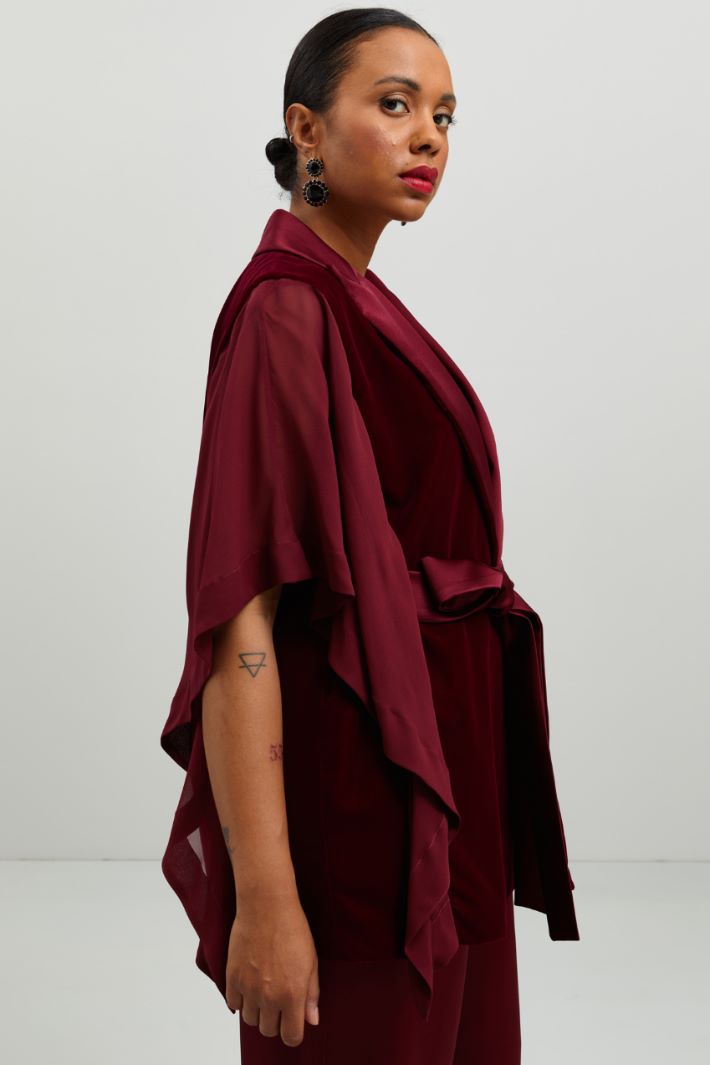 Giacca in velluto e georgette - ROSSO RUBINO - Fashion Market - 3