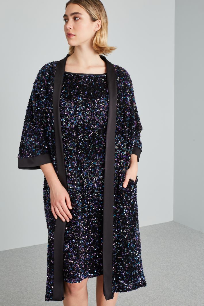 Spolverino kimono con paillettes - NERO VIOLA - Fashion Market - 2