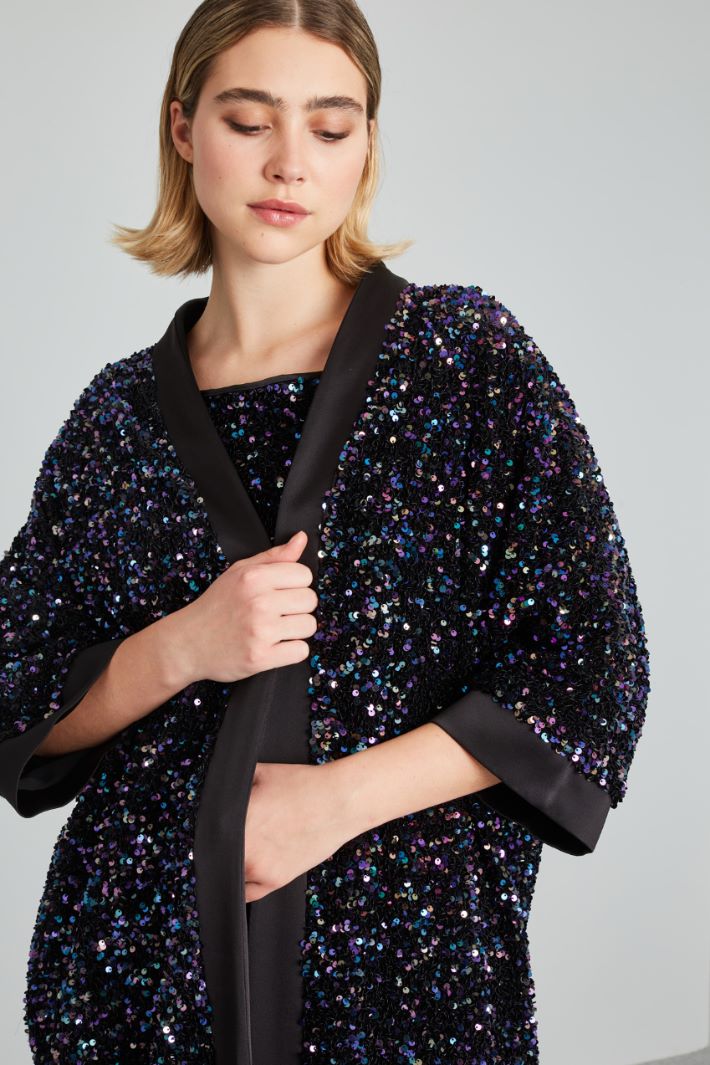 Spolverino kimono con paillettes - NERO VIOLA - Fashion Market - 3