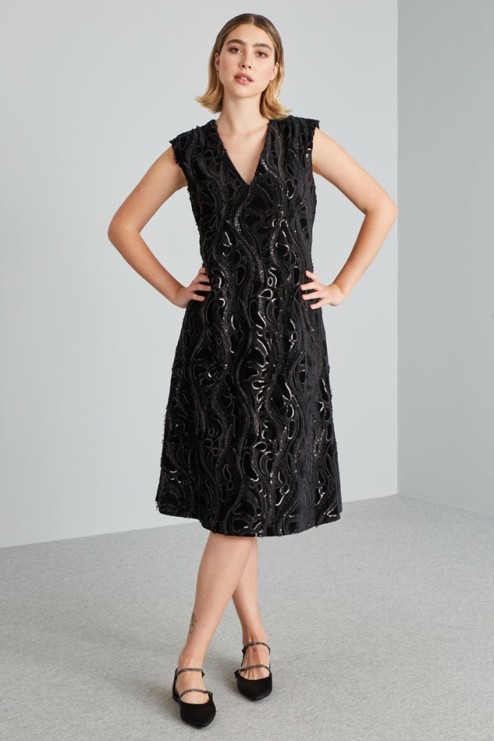 Abito in velluto ricamato - NERO - Fashion Market - 2