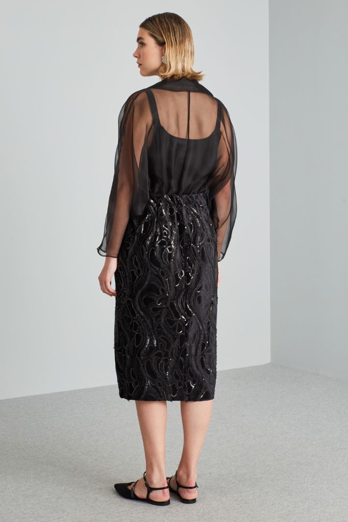 Abito in organza di seta e velluto - NERO - Fashion Market - 4