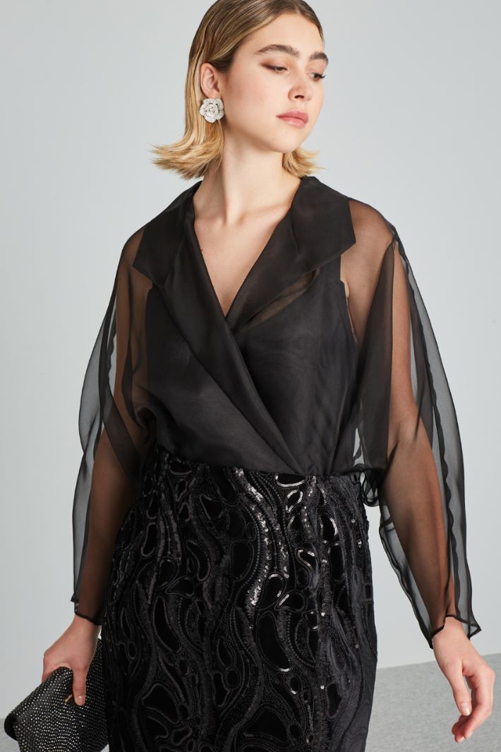 Abito in organza di seta e velluto - NERO - Fashion Market - 2