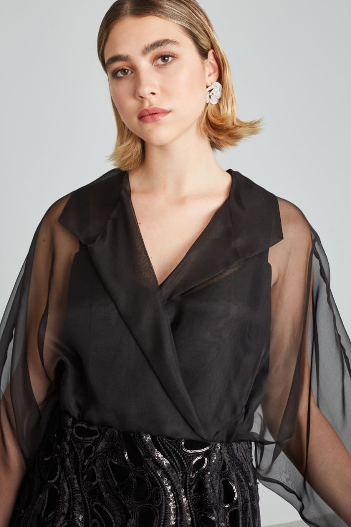 Abito in organza di seta e velluto - NERO - Fashion Market - 3