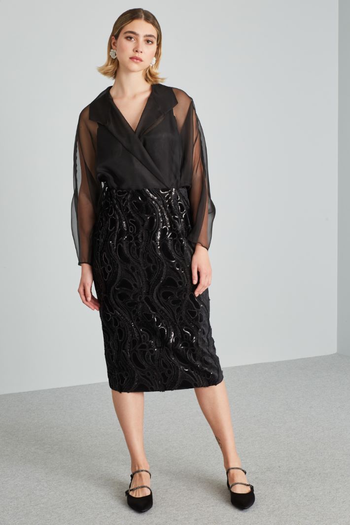 Abito in organza di seta e velluto - NERO - Fashion Market