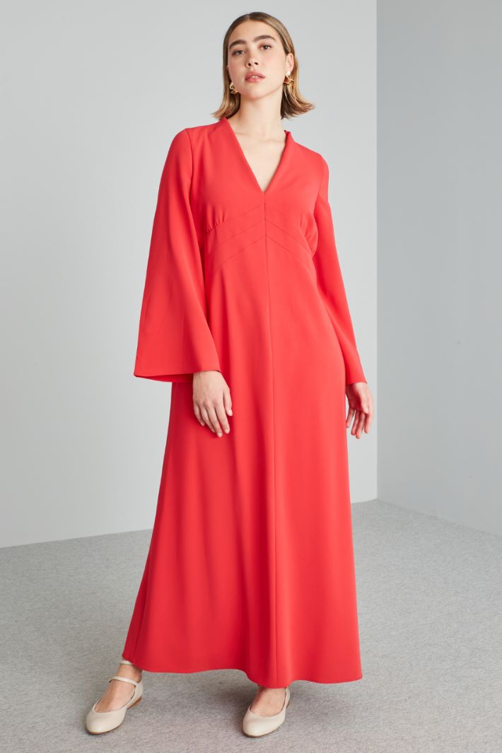 Abito lungo con maniche svasate - ROSSO - Fashion Market - 2