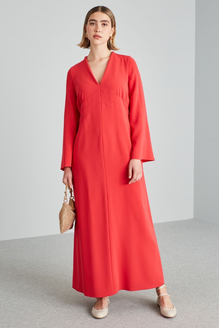 Abito lungo con maniche svasate - ROSSO - Fashion Market