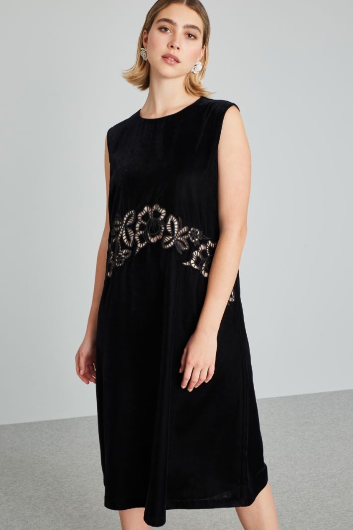 Abito in velluto con ricamo - NERO - Fashion Market - 2