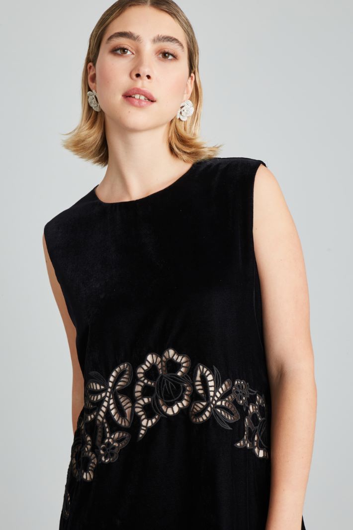 Abito in velluto con ricamo - NERO - Fashion Market - 3