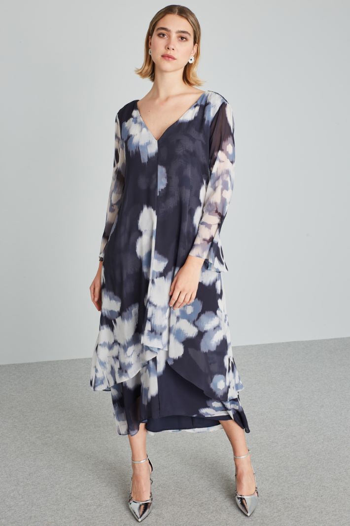 Abito in chiffon stampato - BLU AZZURRO BIANCO - Fashion Market