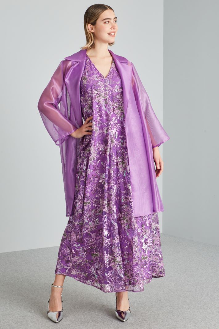 Abito lungo in tulle ricamato - VIOLA - Fashion Market