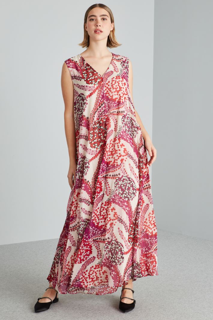 Abito smanicato in georgette - ROSSO BIANCO VIOLA - Fashion Market - 2