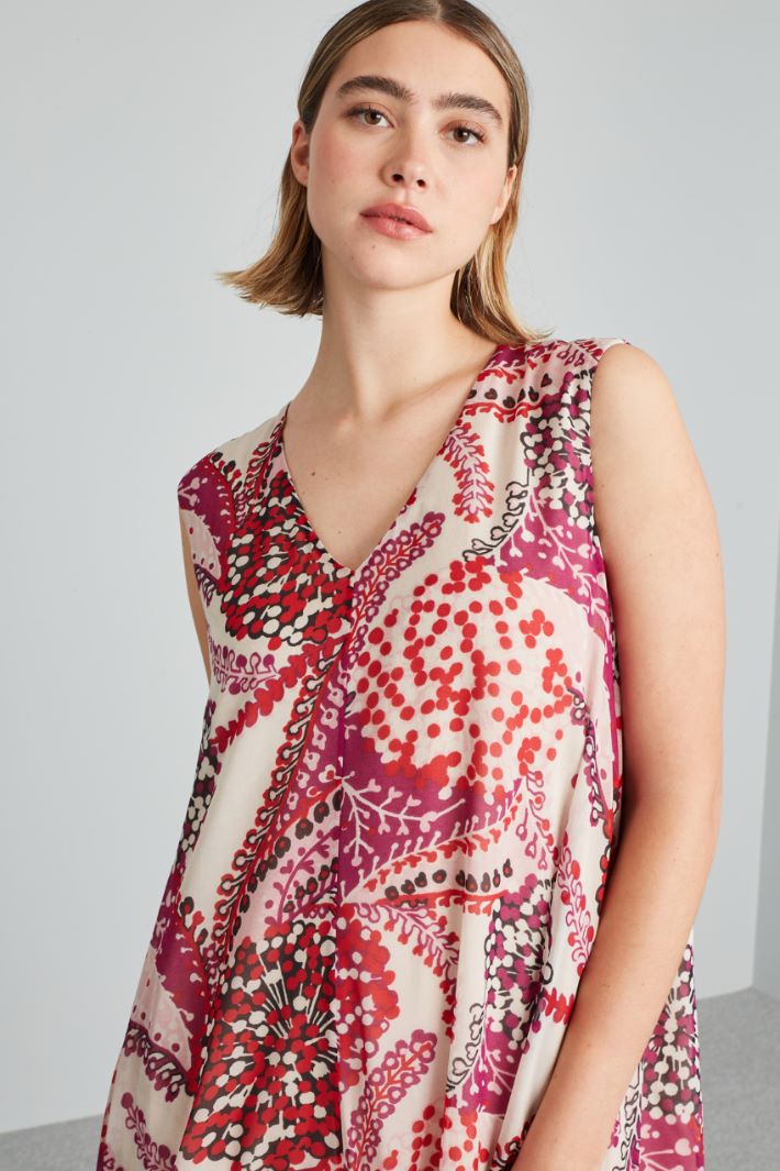 Abito smanicato in georgette - ROSSO BIANCO VIOLA - Fashion Market - 3