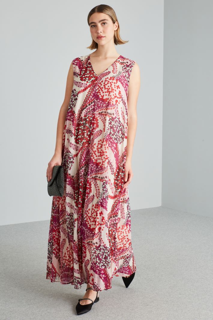 Abito smanicato in georgette - ROSSO BIANCO VIOLA - Fashion Market