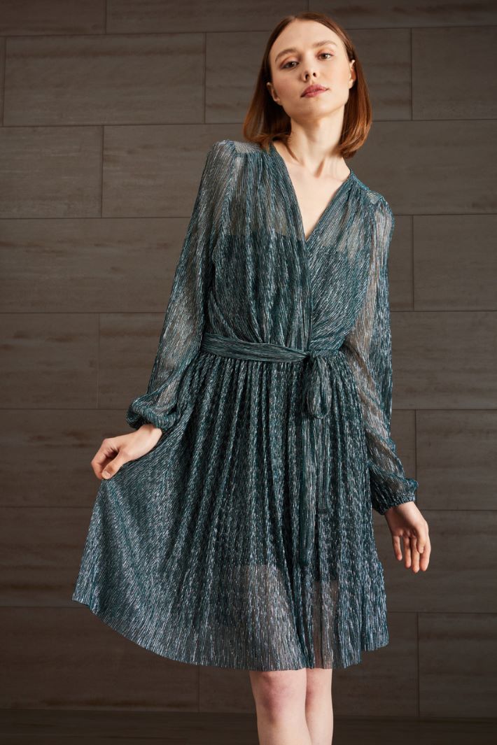 Abito in creponne - BLU PAVONE ARGENTO - Fashion Market - 2