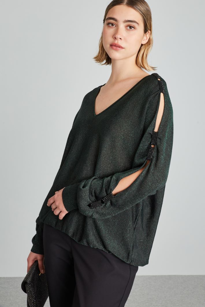 Maglia con maniche cut out - VERDE SCURO - Fashion Market - 2