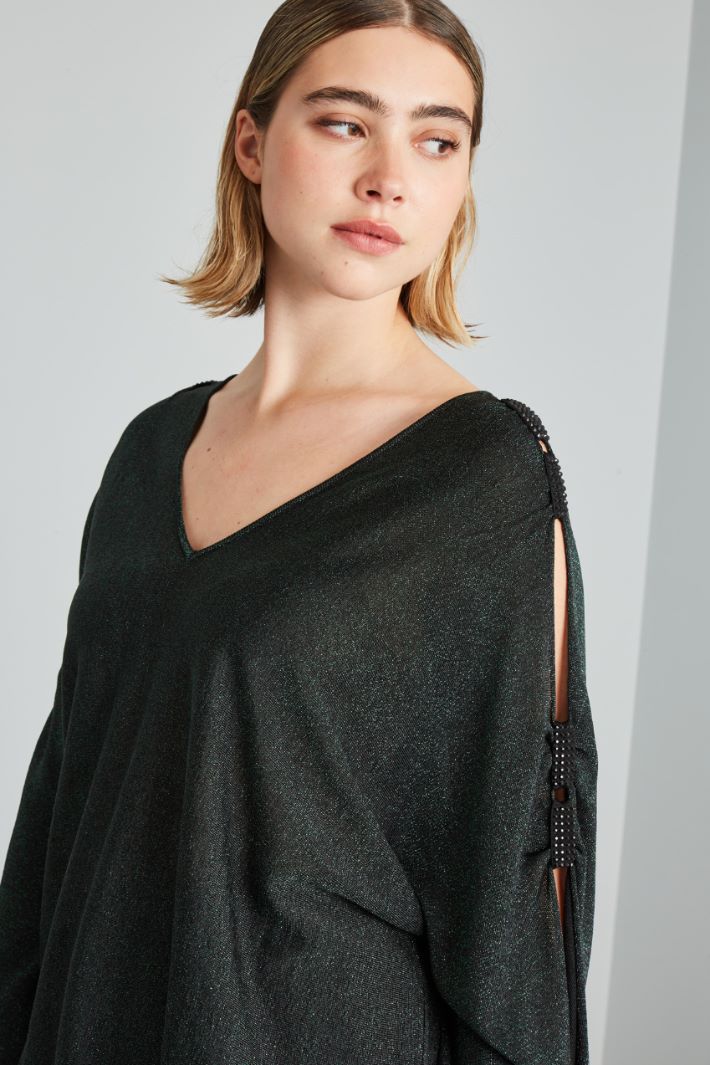 Maglia con maniche cut out - VERDE SCURO - Fashion Market - 3