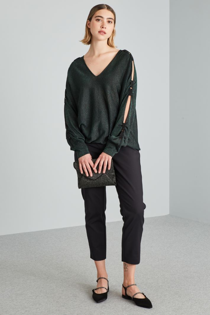 Maglia con maniche cut out - VERDE SCURO - Fashion Market