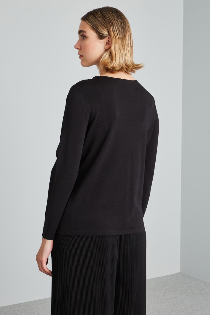 Maglia con tulle ricamato - NERO - Fashion Market - 4