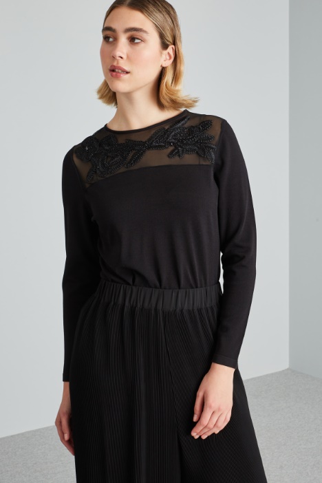 Maglia con tulle ricamato - Fashion Market