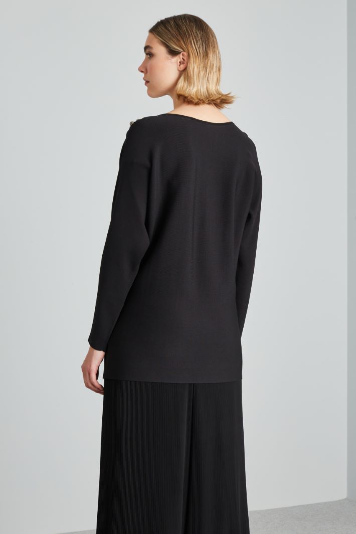 Maglia in viscosa crêpe con perle - NERO - Fashion Market - 4