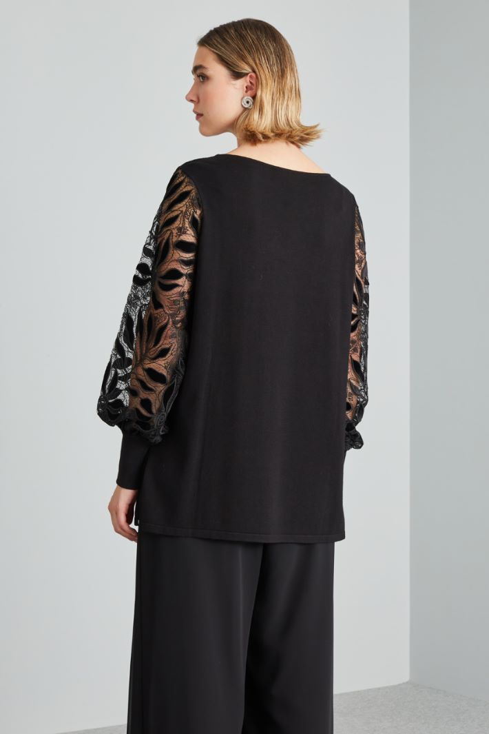 Maglia con maniche in pizzo - NERO - Fashion Market - 4