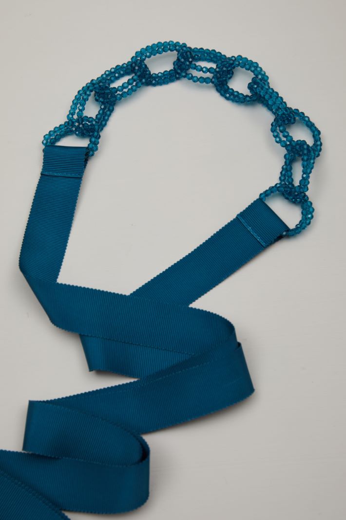 Cintura a nastro con perline - BLU PETROLIO - Fashion Market - 2