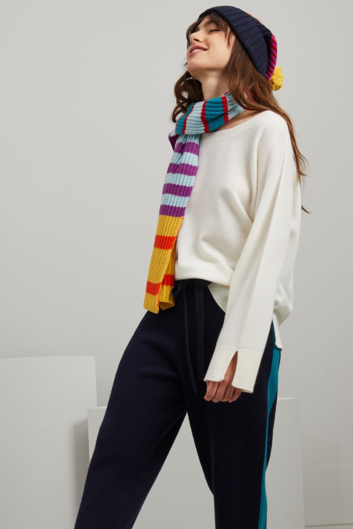 Cuffia in lana con pon pon - BLU ARANCIONE AZZURRO - Fashion Market - 2