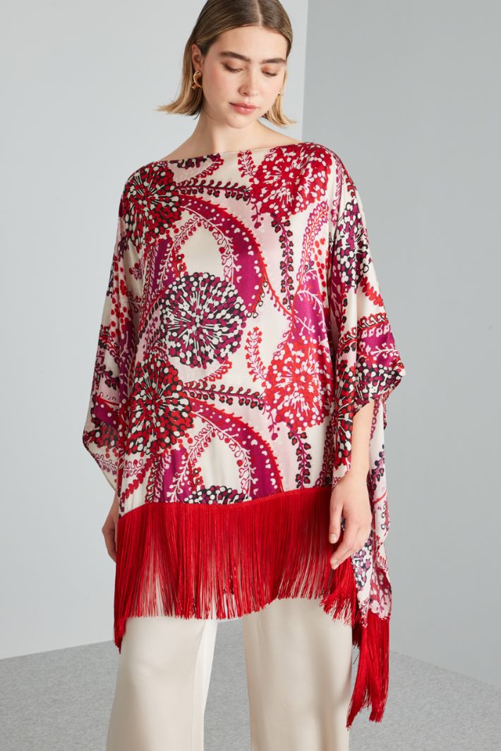 Poncho in raso - ROSSO BIANCO VIOLA - Fashion Market - 2