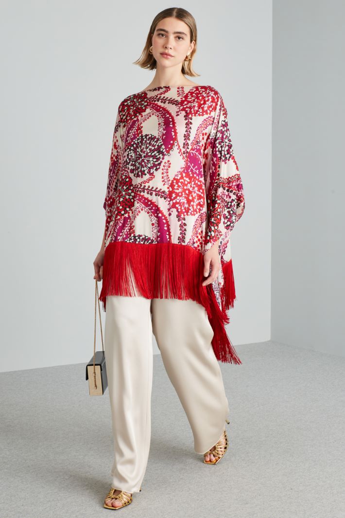 Poncho in raso - ROSSO BIANCO VIOLA - Fashion Market