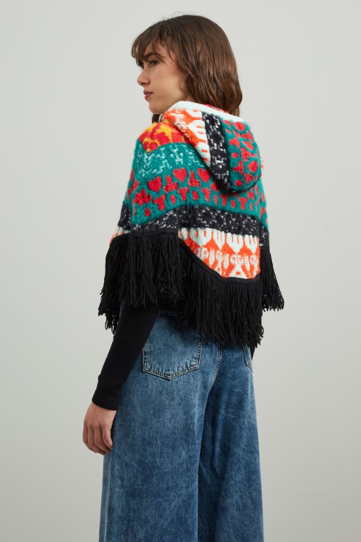 Poncho in maglia - ROSSO NERO ARANCIONE - Fashion Market - 2