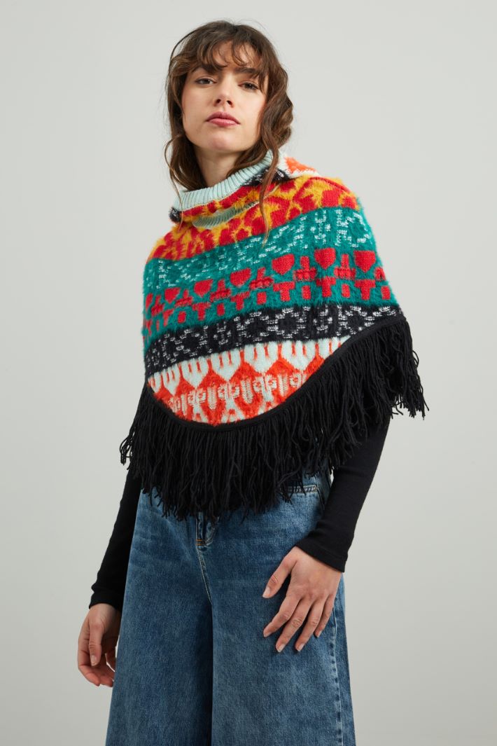 Poncho in maglia - ROSSO NERO ARANCIONE - Fashion Market - 3