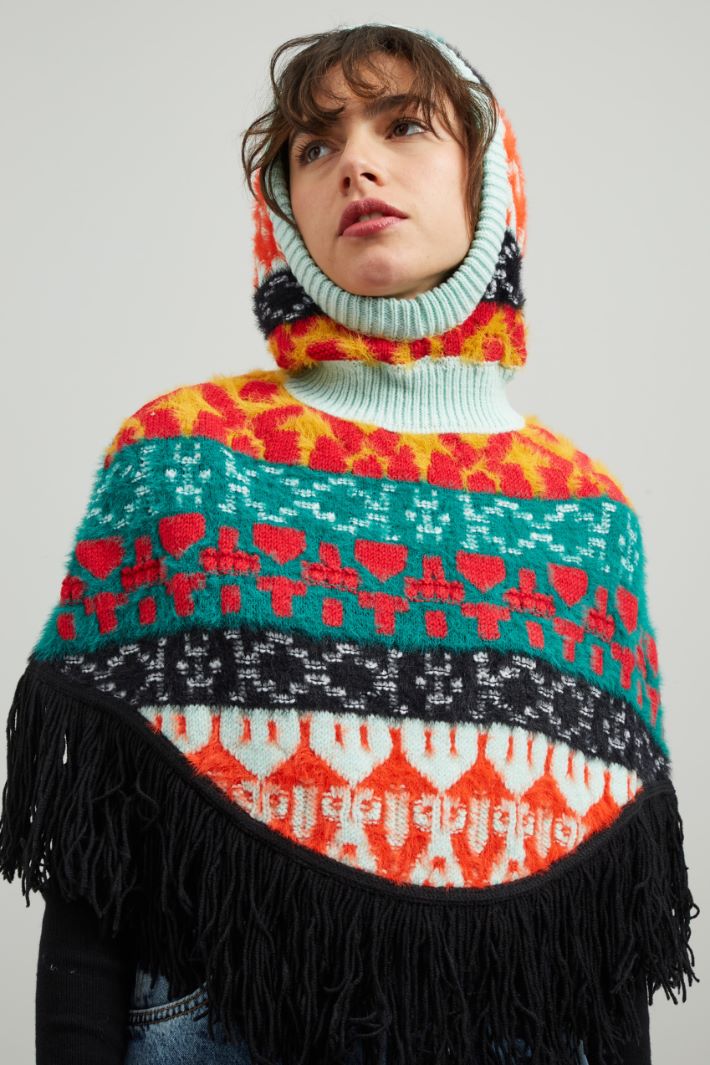 Poncho in maglia - ROSSO NERO ARANCIONE - Fashion Market - 4